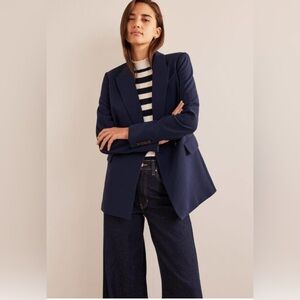 Boden Navy Double Breasted Crepe Blazer – Size 12 Navy Blue
